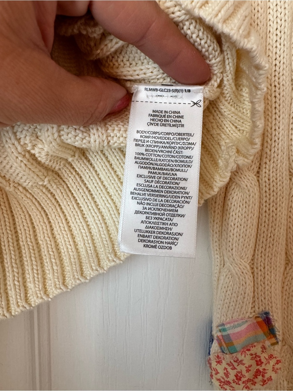 Polo by Ralph Lauren Cream Cable-Knit Madras Patchwork Quilt Sweater - Picture 8 of 9